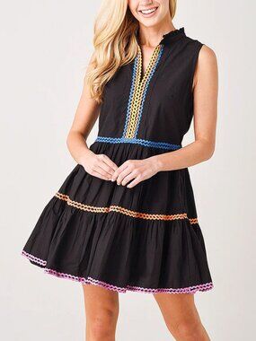 Oliphant Black Multi Cotton Mini Dress Size S